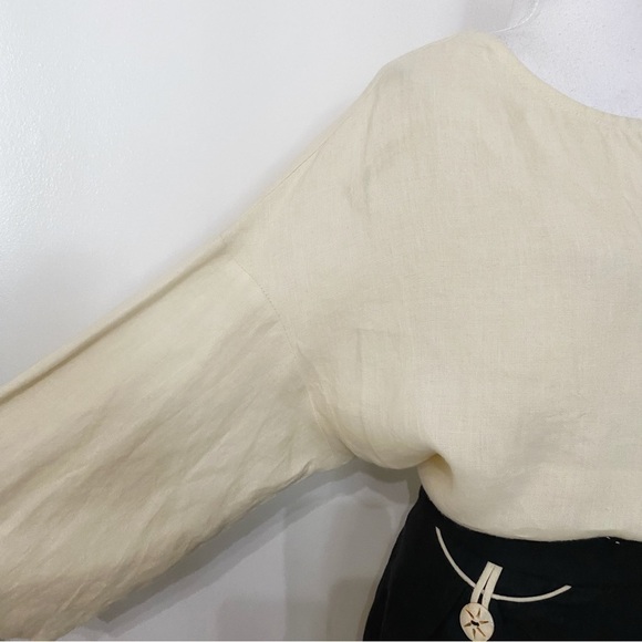 MISS PATINA VINTAGE 100% LINEN CREAM NAVY SCALLOPED SHIFT DRESS - S/P - Picture 5 of 11